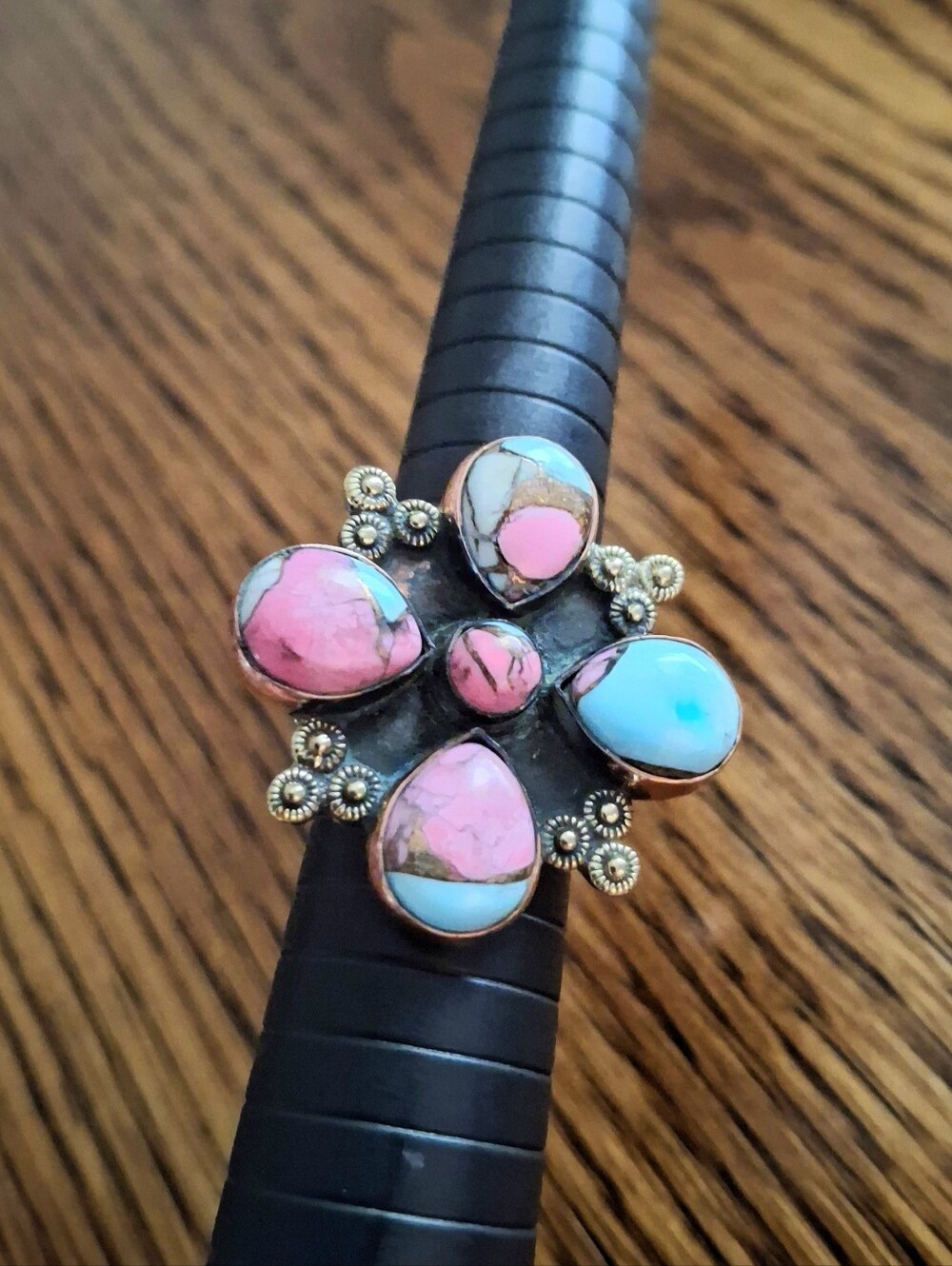 Cotton Candy 5 Stone Ring Copper Hardware Adjustable Band 5-6-7-8-9